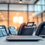 Showcase of business phone systems demonstrating advanced communication technology in an office.