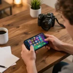 Nohu90 player engaging in online gaming with smartphone, showcasing immersive slot options.