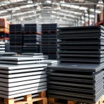 Discover MacBook Pro pallets for Sale displayed prominently in a brightly lit warehouse setting.