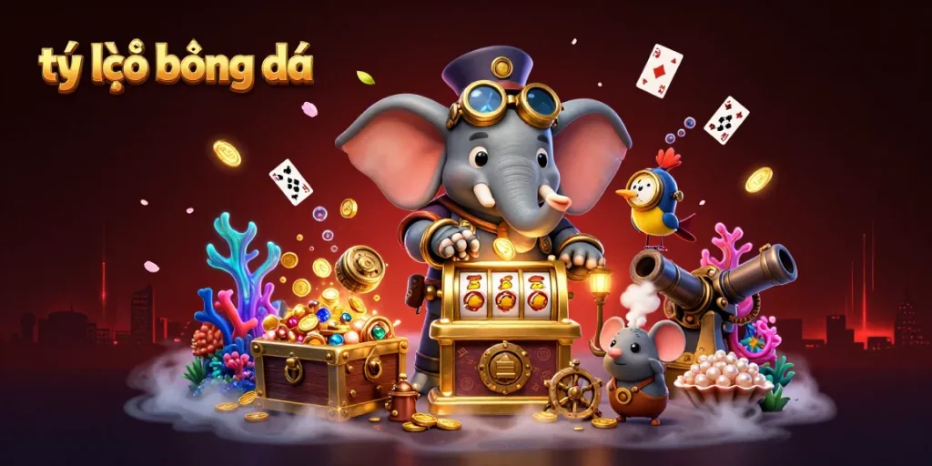 Experience the excitement of tỷ lệ bóng đá while exploring an enchanting steampunk casino scene featuring an elephant engineer.