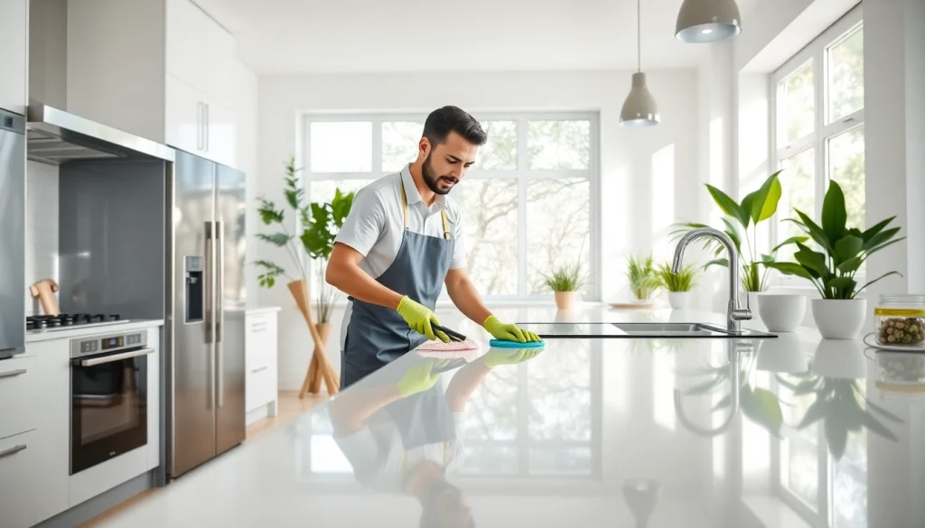 Offering deep cleaning services USA with professional equipment in a bright, clean home environment.