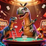 Experience thrilling gameplay at sc88 as a brontosaurus oversees an exciting casino scene filled with colorful elements.