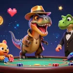 Join the action with com as a velociraptor stealthily counts cards at a blackjack table.