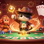 Engage in the excitement of Debet 2 with a vibrant casino scene featuring golden artifacts and poker dynamics.