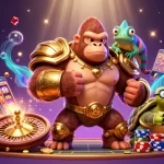 Experience the excitement of bdtjl with a vibrant 3D casino illustration featuring a gorilla king and colorful game elements.