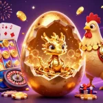 Win big at lu88 with a golden baby dragon and poker chips in a vibrant casino scene