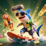 Experience world cup 2026 bình luận tiếng việt atmosphere with dynamic gold coin surfing action and playful sea creatures.