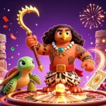 Experience the excitement of zbet with a vibrant 3D illustration of a casino scene featuring a demigod hawk, turtle sidekick, and casino elements.