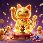 Experience the world of gambling with lịch thi đấu bóng đá hôm nay, showcasing a giant lucky cat and engaging casino elements.
