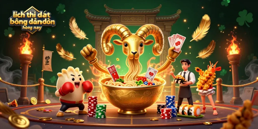 Experience the excitement of lịch thi đấu bóng đá hôm nay with an energetic scene featuring 3D cartoon characters engaging in gambling.