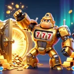 Spin to win with 11bet in this vibrant 3D casino illustration featuring golden gorilla mech.