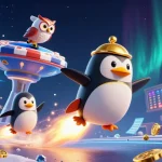 Play exciting games at oxbet, featuring a golden penguin and dynamic sports elements.
