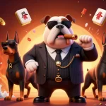 Experience đăng ký fly88 with a vibrant scene featuring a mafia boss bulldog and Doberman bodyguards in a dynamic casino environment.