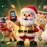 Spin the slots with 456bd's festive casino illustration featuring Santa and friends in action.