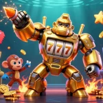 Experience thrilling wins with Da88, a vibrant casino scene featuring a golden mech and arcade elements.