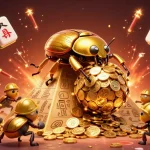 Experience thrilling gaming action with vip777, showcasing cartoon beetles and golden coins in an exciting casino scene.