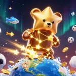 Experience thrilling gameplay at CM88 with a cartoon bear scooping up coins amidst vibrant, dynamic casino elements.