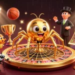 Engage in thrilling bets at tx88sss with a golden spider dealer in a vibrant casino setting.