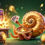 Experience the excitement of Lucky888 with a vibrant, cartoon-style casino scene featuring a giant nautilus roulette and exciting game elements.