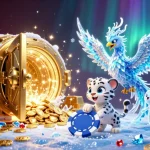 Experience net88's thrilling casino atmosphere with a dancing ice phoenix and sparkling treasures.