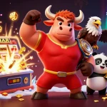 Join the excitement at alo8m with a triumphant bull mascot, golden trophy, and thrilling casino visuals.