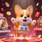 Immerse in the ZBET casino experience with an astronaut corgi and vibrant slot reels.