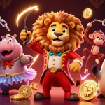 Engage in thrilling gaming at tx88 with animated circus characters and vibrant crypto elements.