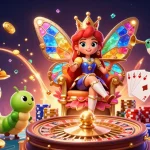 Engage with shbet's casino excitement featuring a butterfly queen, golden chips, and dazzling gaming elements.