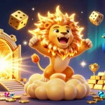 Bet on stunning visuals at OK9 with a roaring 3D cartoon sun lion and golden casino dice.